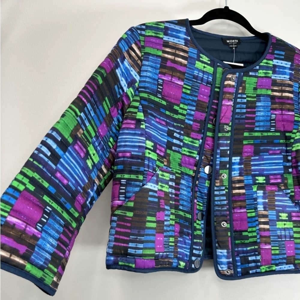Worth Quilted Patchwork Print Cropped Jacket Medi… - image 1